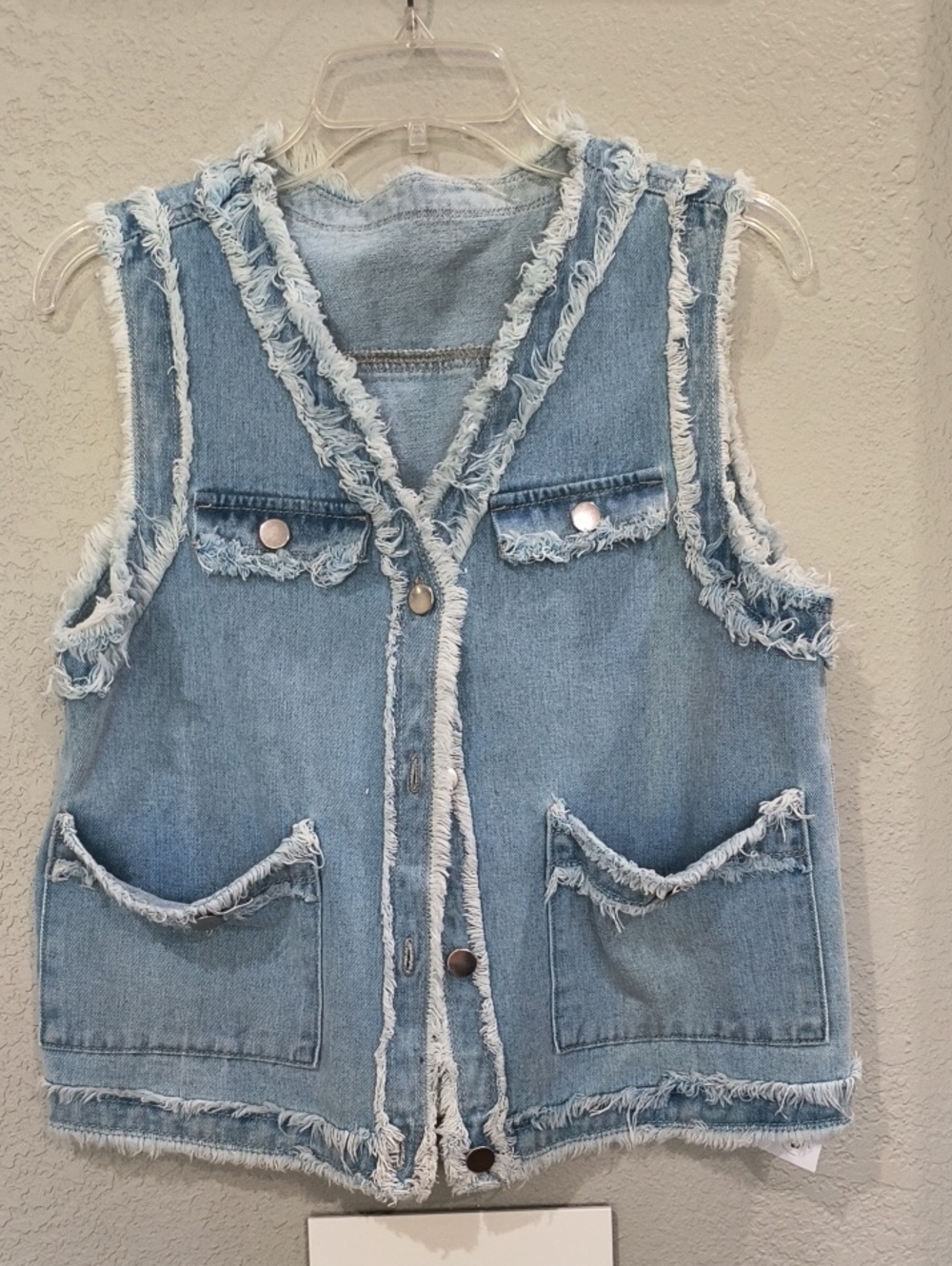New Frayed Edge Light Blue Denim Vest - Women